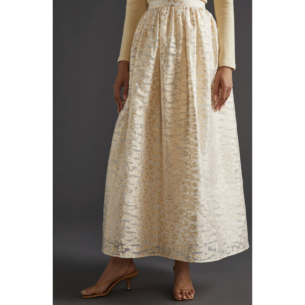 NEW Anthropologie Pankaj & Nidhi Ivory Burnout Shimmer Maxi Skirt - Picture 3 of 10